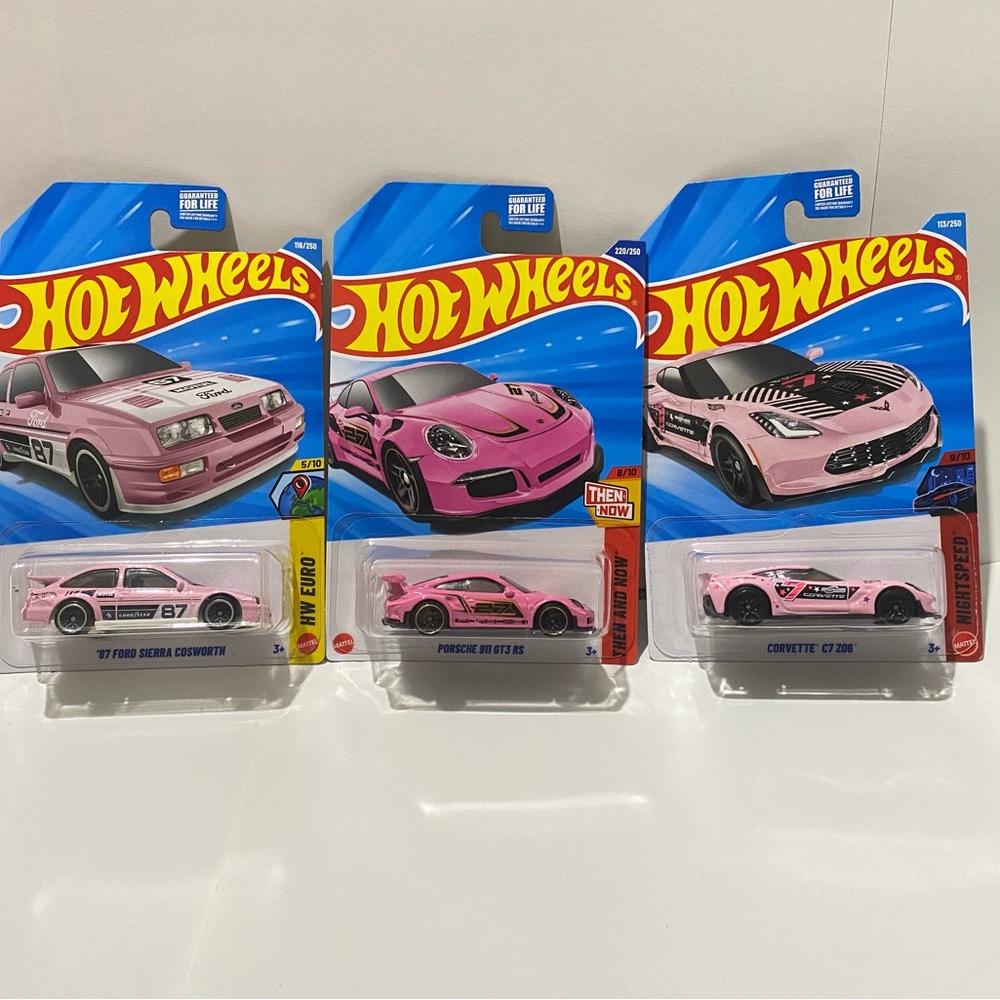 Hot Wheels PINK CAR Bundle porsche 911 GT3 87 ford sierra corvette c7 z06